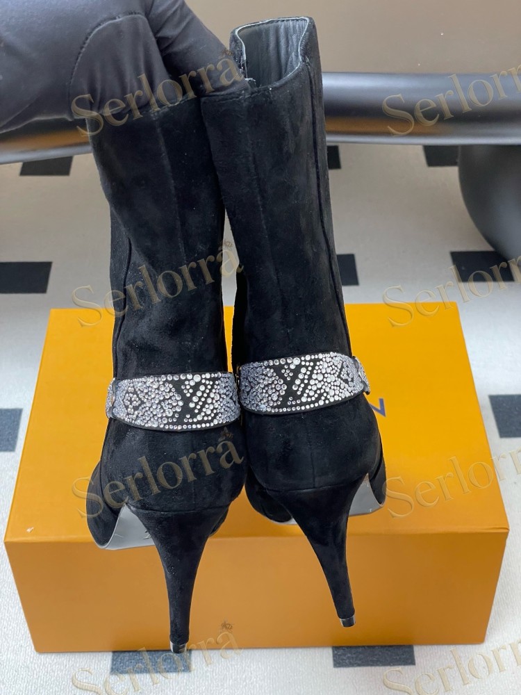 LOUIS VUITTON POINTED TOE HIGH‑HEEL MID‑CALF BOOTS