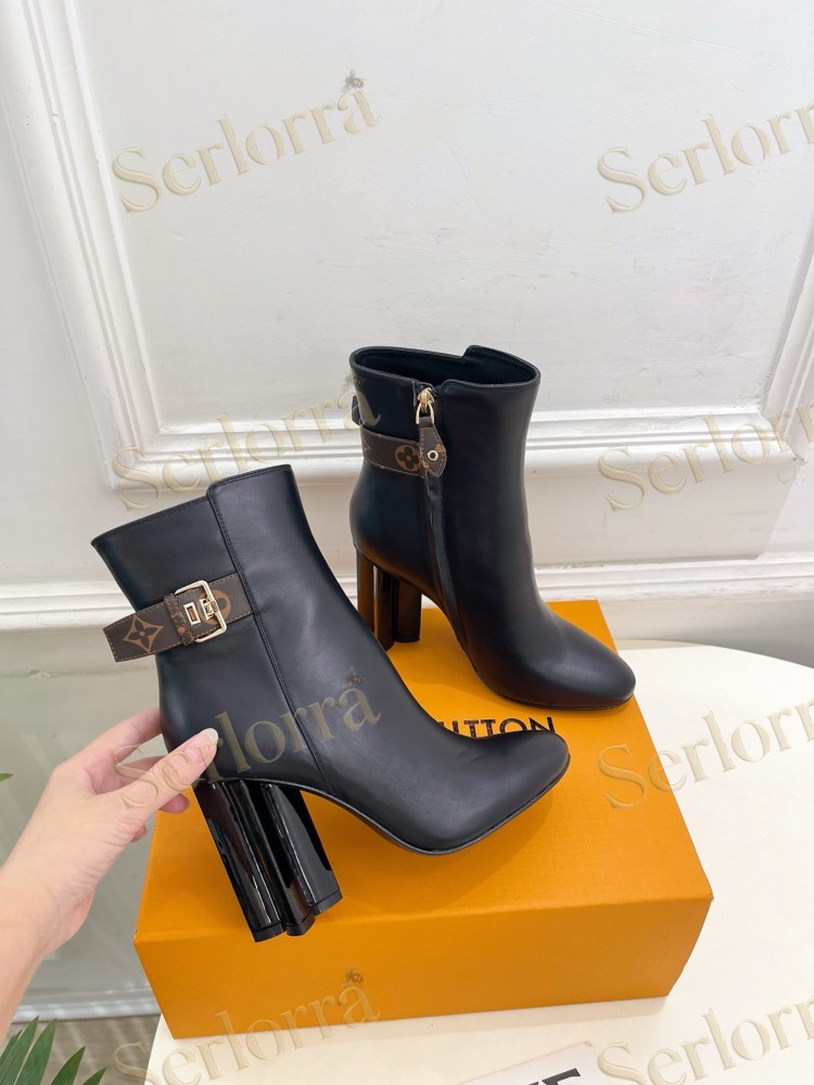 LOUIS VUITTON POINTED TOE HIGH‑HEEL MID‑CALF BOOTS