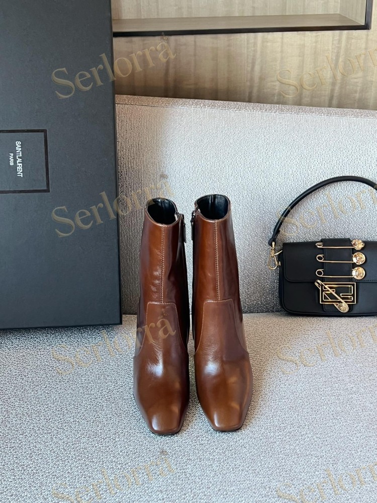 SAINT LAURENT METAL BLOCK HEEL ANKLE BOOTS