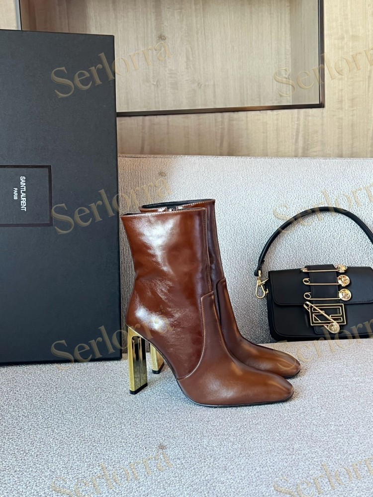 SAINT LAURENT METAL BLOCK HEEL ANKLE BOOTS