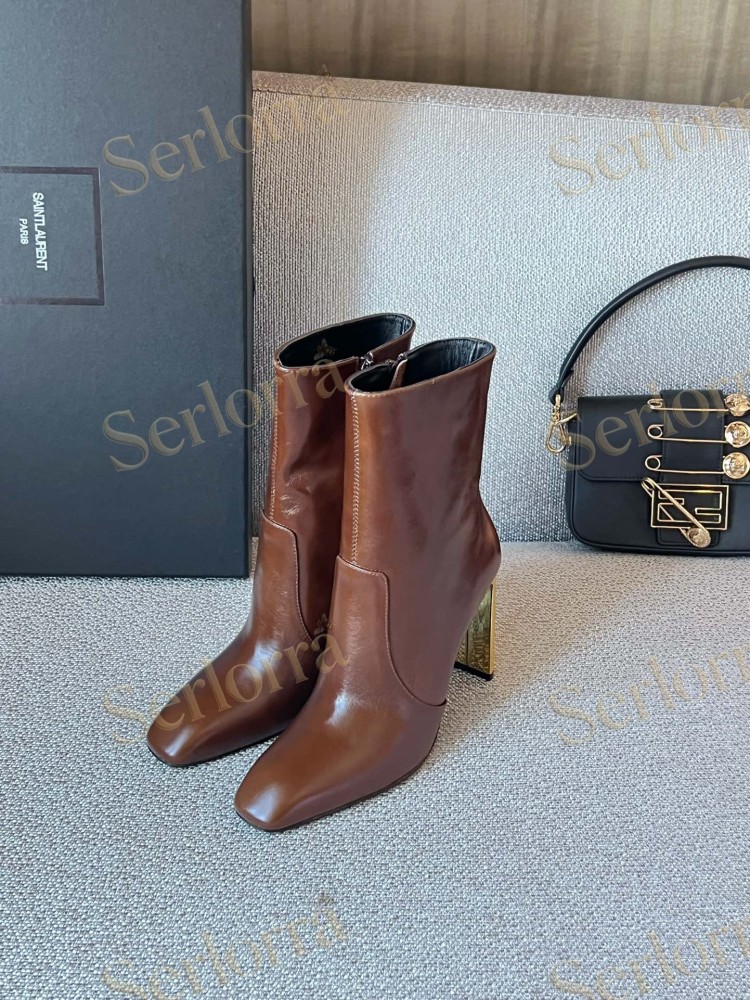 SAINT LAURENT METAL BLOCK HEEL ANKLE BOOTS