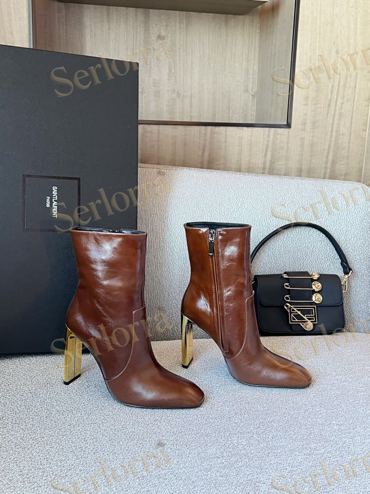SAINT LAURENT METAL BLOCK HEEL ANKLE BOOTS