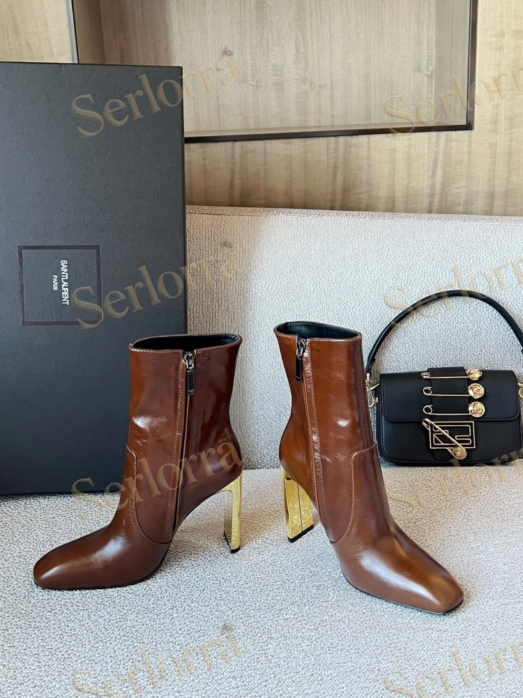 SAINT LAURENT METAL BLOCK HEEL ANKLE BOOTS