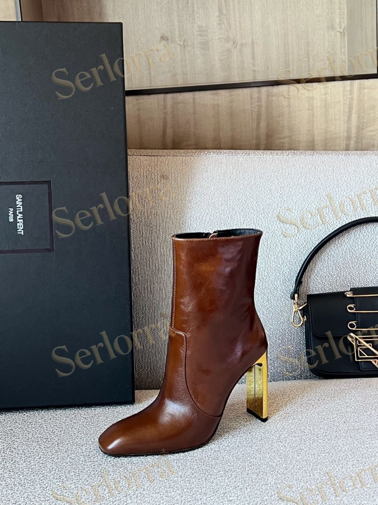 SAINT LAURENT METAL BLOCK HEEL ANKLE BOOTS
