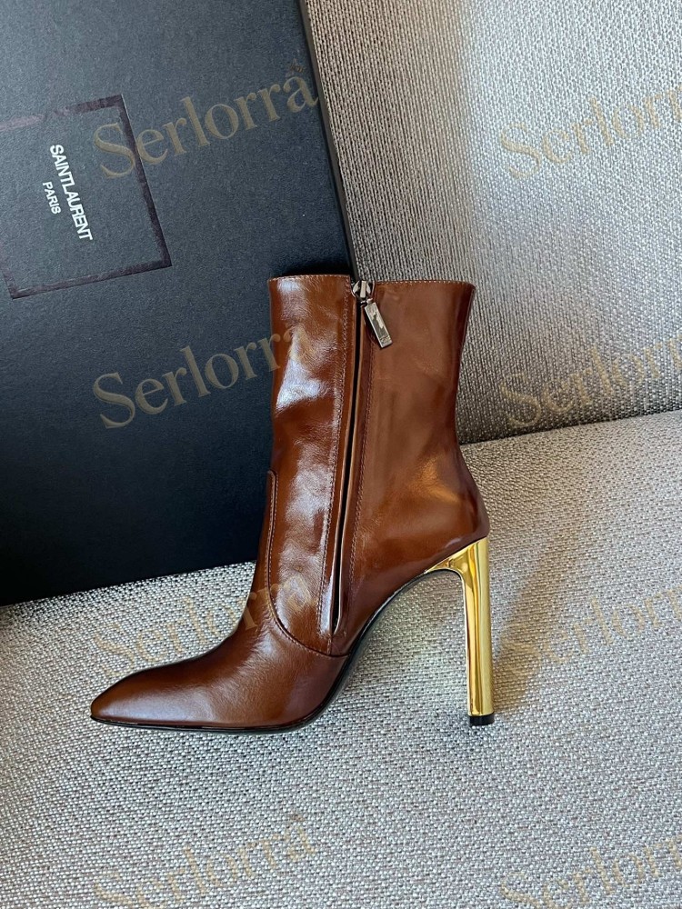 SAINT LAURENT METAL BLOCK HEEL ANKLE BOOTS