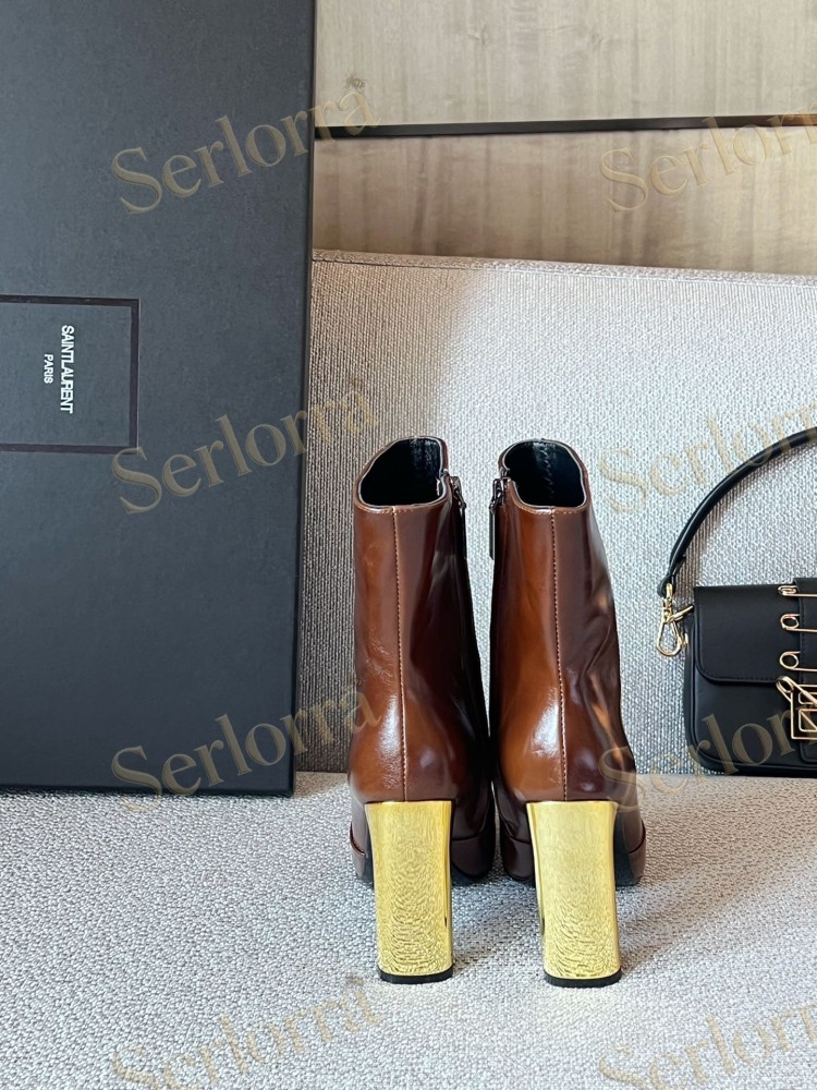 SAINT LAURENT METAL BLOCK HEEL ANKLE BOOTS