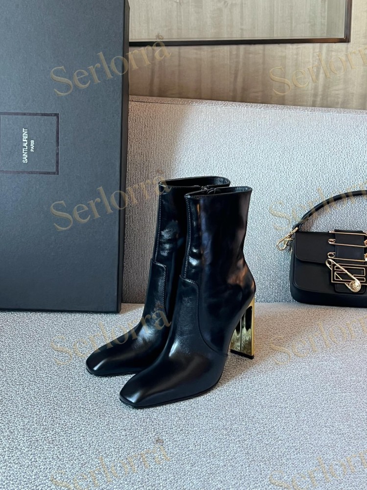 SAINT LAURENT METAL BLOCK HEEL ANKLE BOOTS