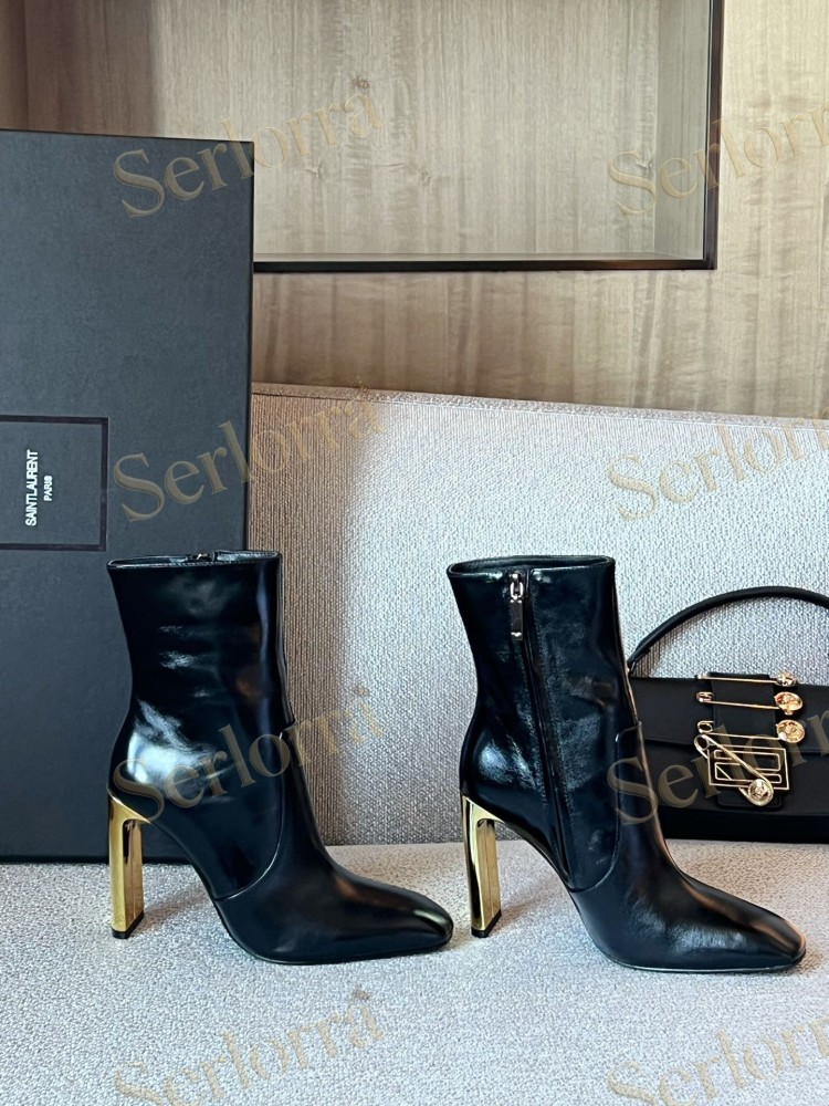 SAINT LAURENT METAL BLOCK HEEL ANKLE BOOTS