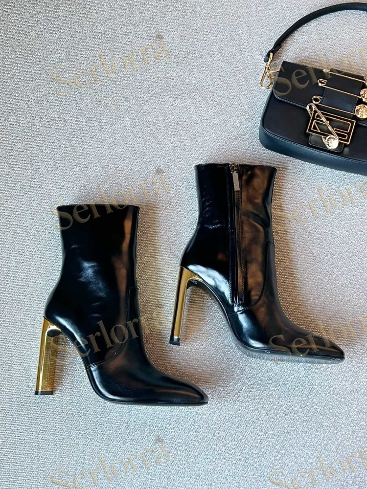 SAINT LAURENT METAL BLOCK HEEL ANKLE BOOTS