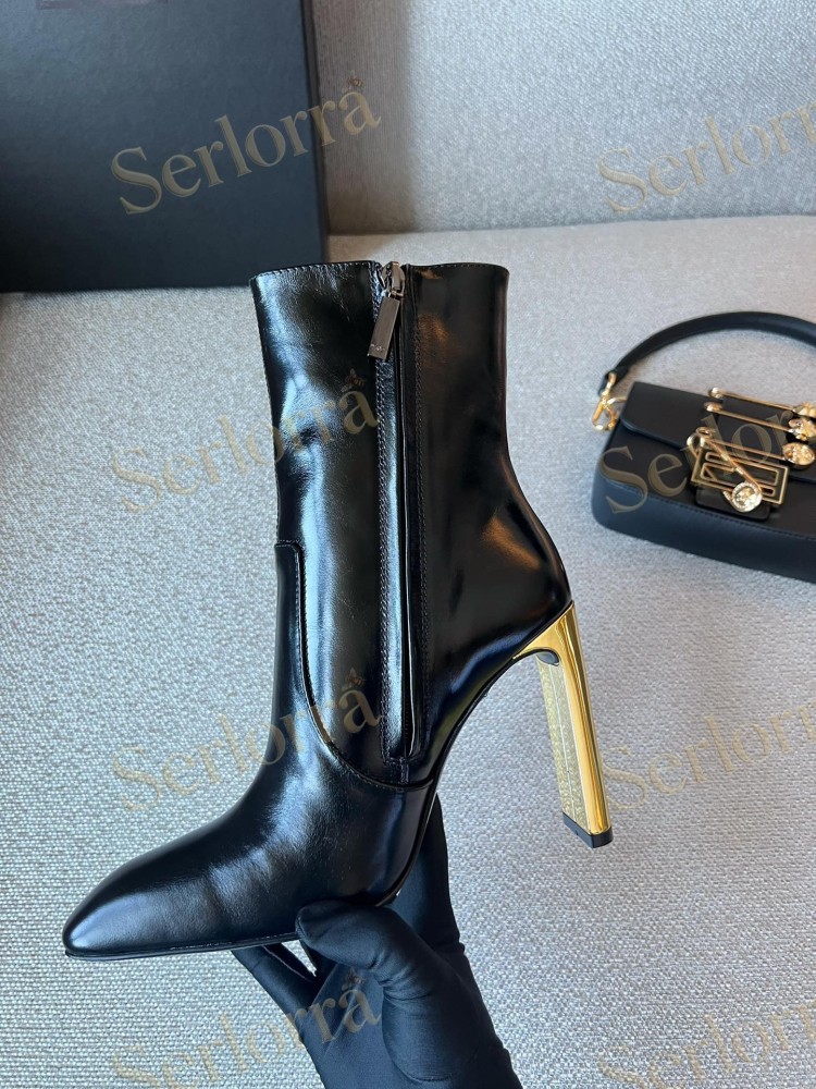 SAINT LAURENT METAL BLOCK HEEL ANKLE BOOTS