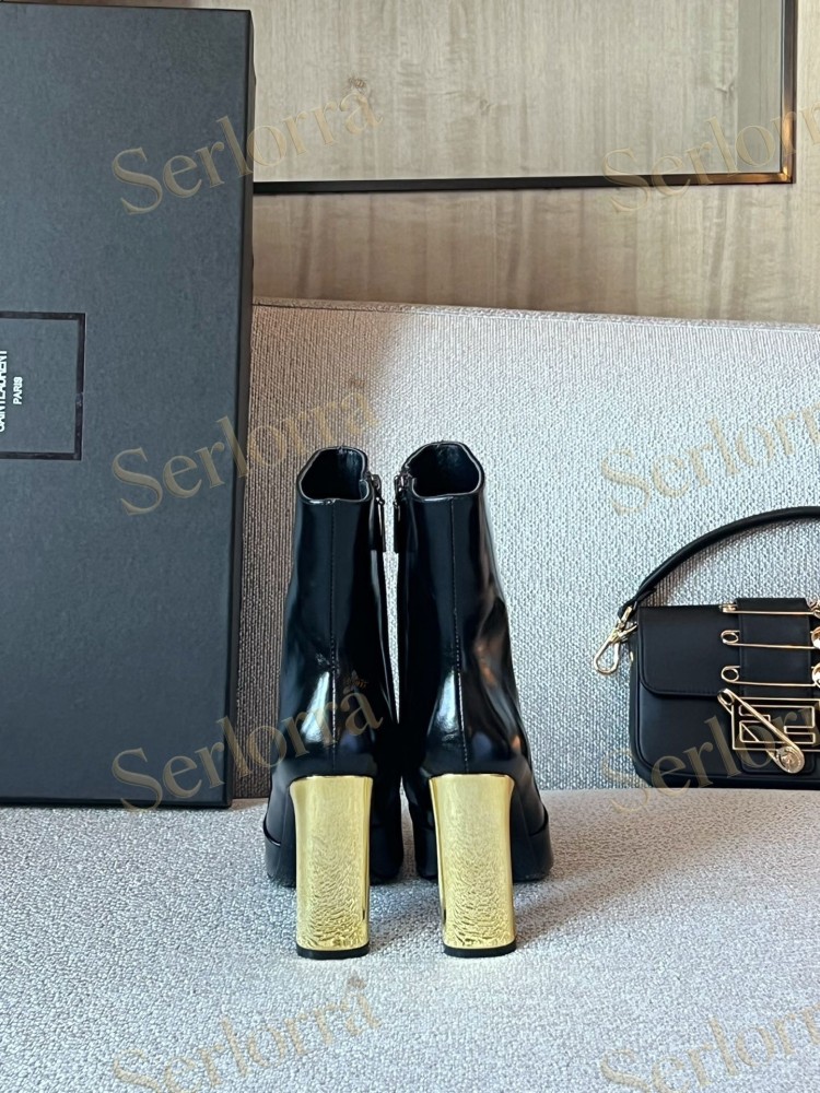 SAINT LAURENT METAL BLOCK HEEL ANKLE BOOTS