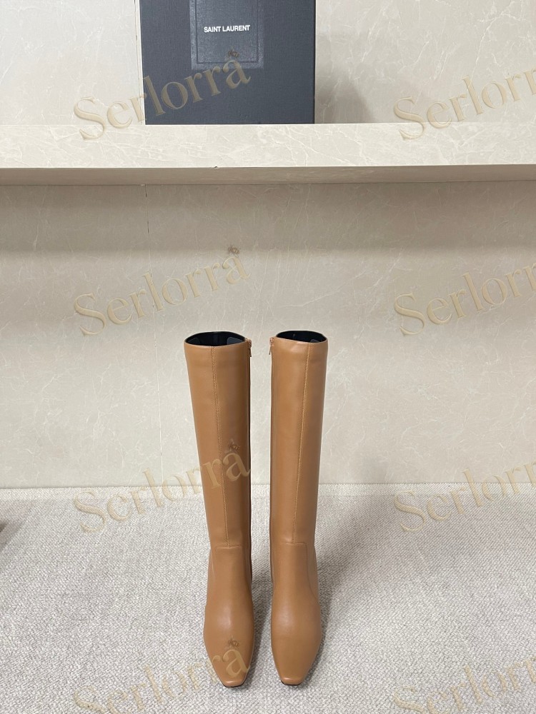 SAINT LAURENT FRANCOISE 95 LEATHER KNEE-HIGH BOOTS