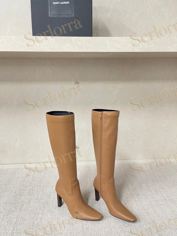 SAINT LAURENT FRANCOISE 95 LEATHER KNEE-HIGH BOOTS