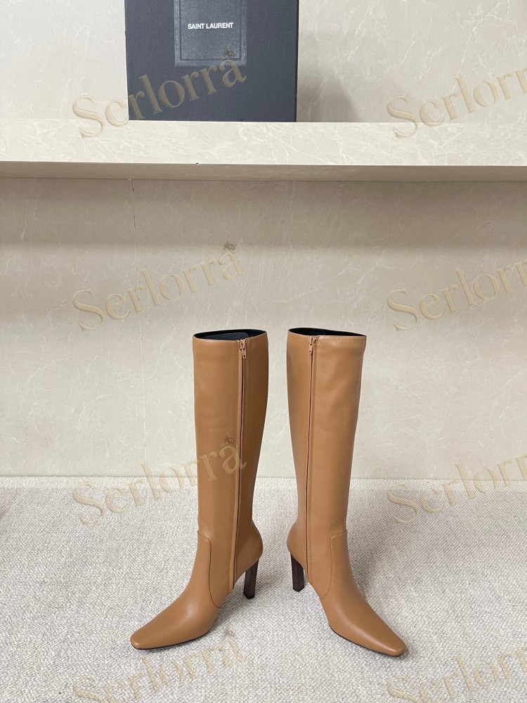 SAINT LAURENT FRANCOISE 95 LEATHER KNEE-HIGH BOOTS