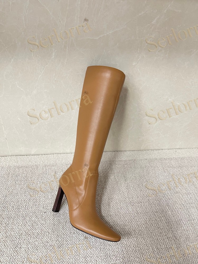 SAINT LAURENT FRANCOISE 95 LEATHER KNEE-HIGH BOOTS