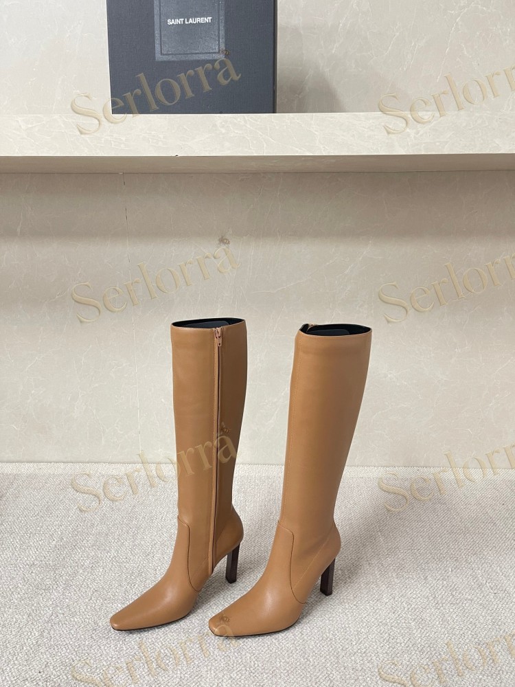 SAINT LAURENT FRANCOISE 95 LEATHER KNEE-HIGH BOOTS