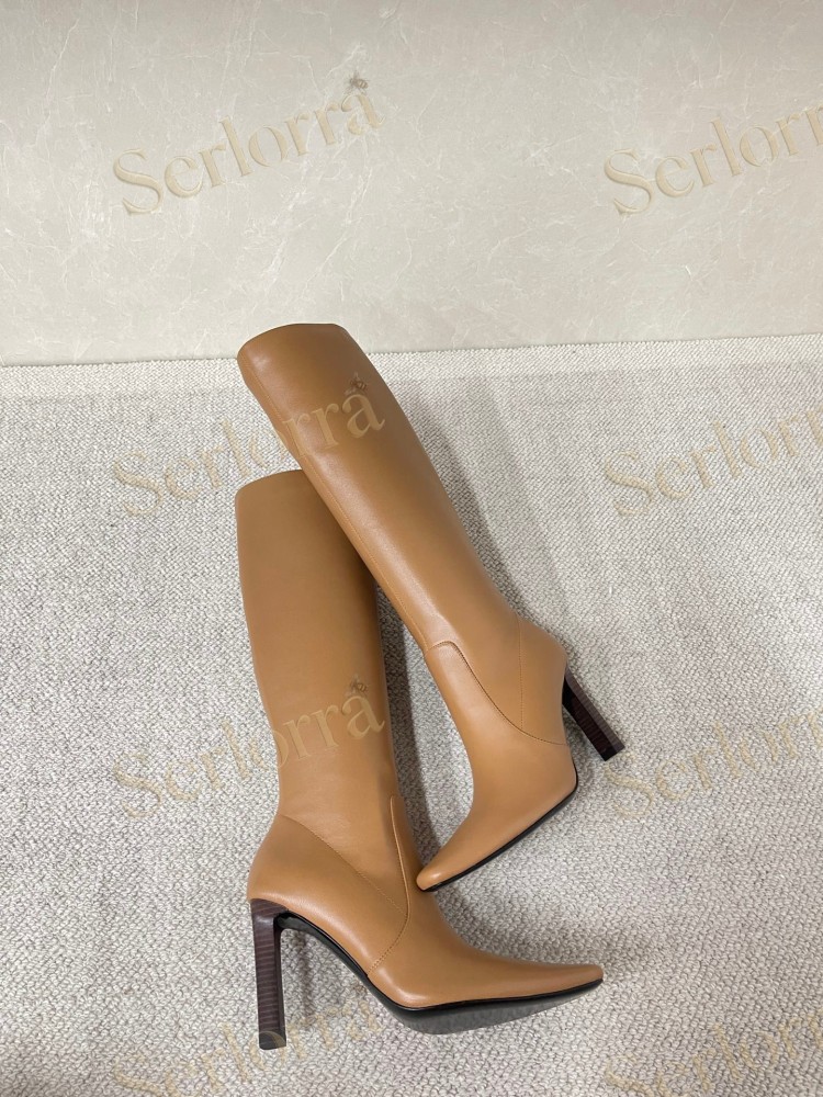 SAINT LAURENT FRANCOISE 95 LEATHER KNEE-HIGH BOOTS