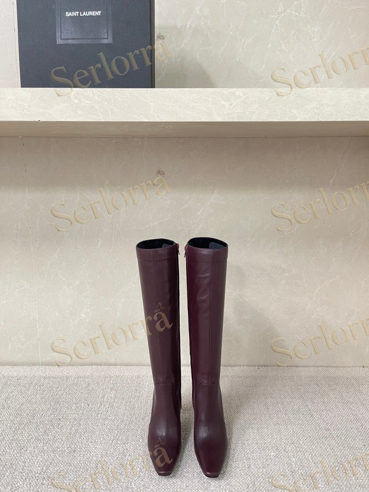 SAINT LAURENT FRANCOISE 95 LEATHER KNEE-HIGH BOOTS