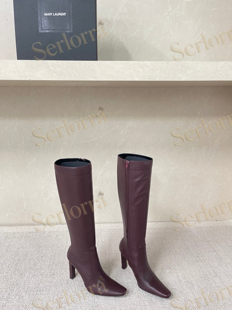 SAINT LAURENT FRANCOISE 95 LEATHER KNEE-HIGH BOOTS