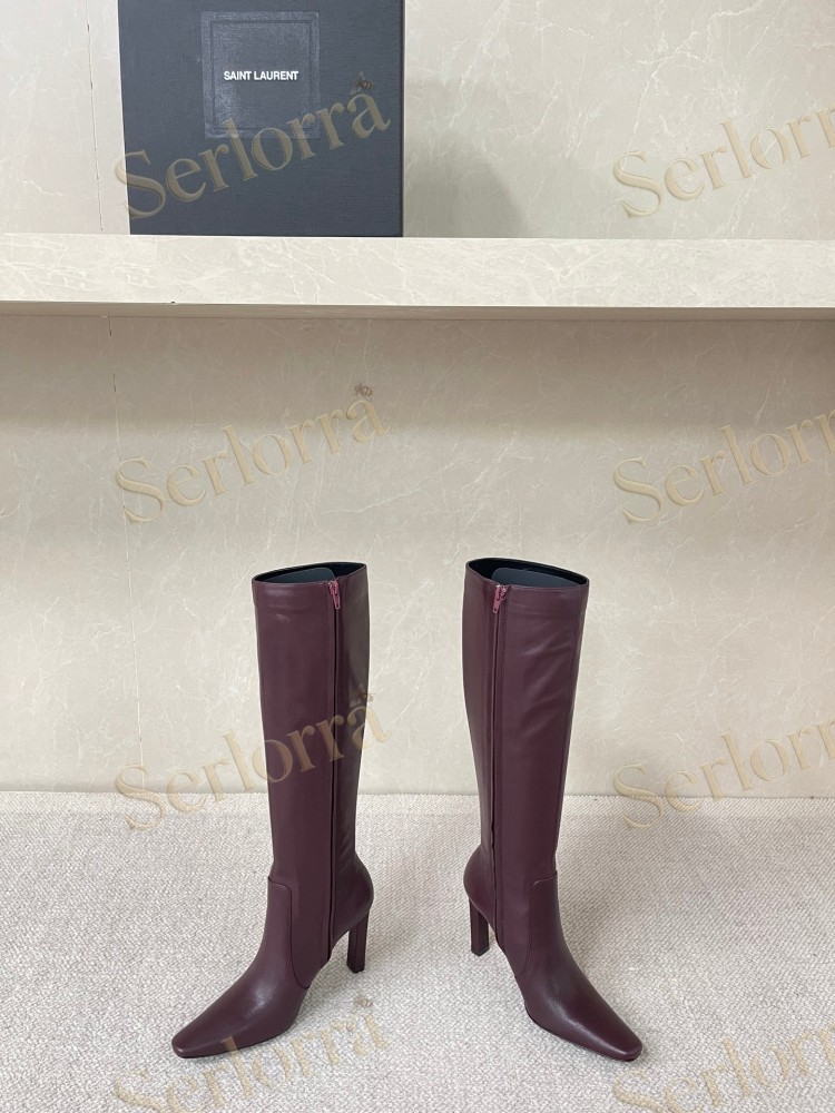 SAINT LAURENT FRANCOISE 95 LEATHER KNEE-HIGH BOOTS