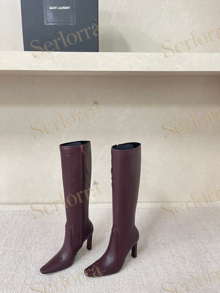 SAINT LAURENT FRANCOISE 95 LEATHER KNEE-HIGH BOOTS