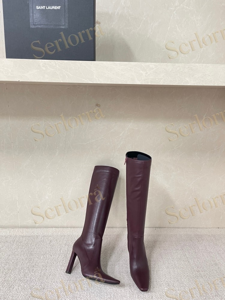 SAINT LAURENT FRANCOISE 95 LEATHER KNEE-HIGH BOOTS