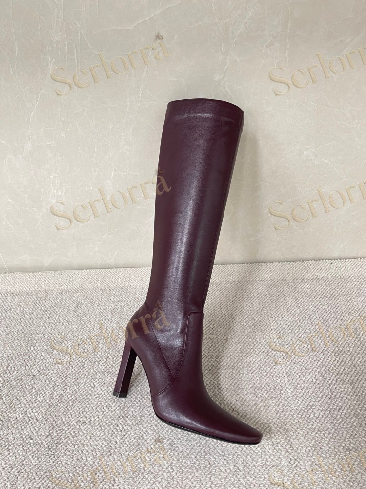 SAINT LAURENT FRANCOISE 95 LEATHER KNEE-HIGH BOOTS