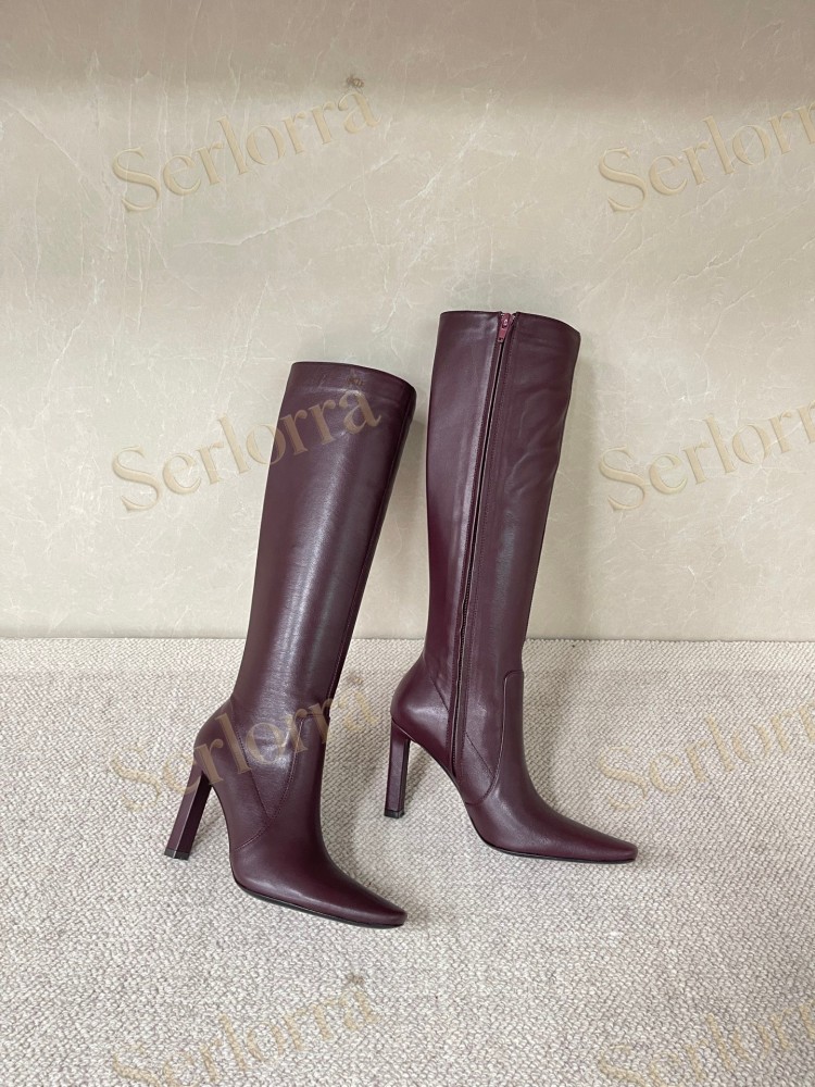 SAINT LAURENT FRANCOISE 95 LEATHER KNEE-HIGH BOOTS