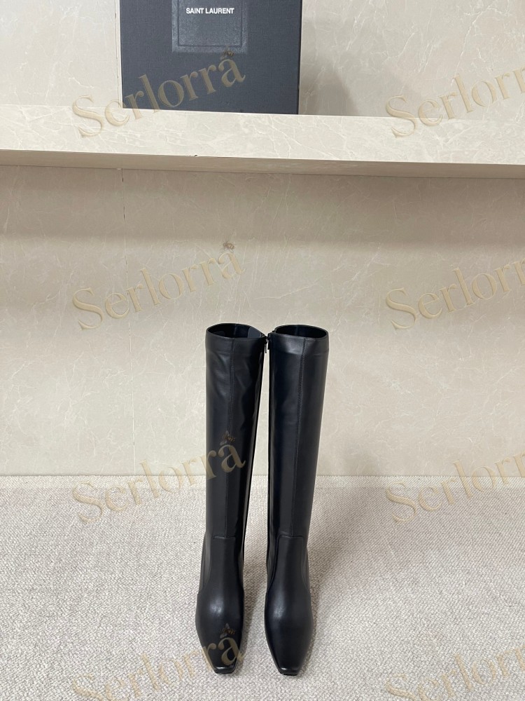 SAINT LAURENT FRANCOISE 95 LEATHER KNEE-HIGH BOOTS