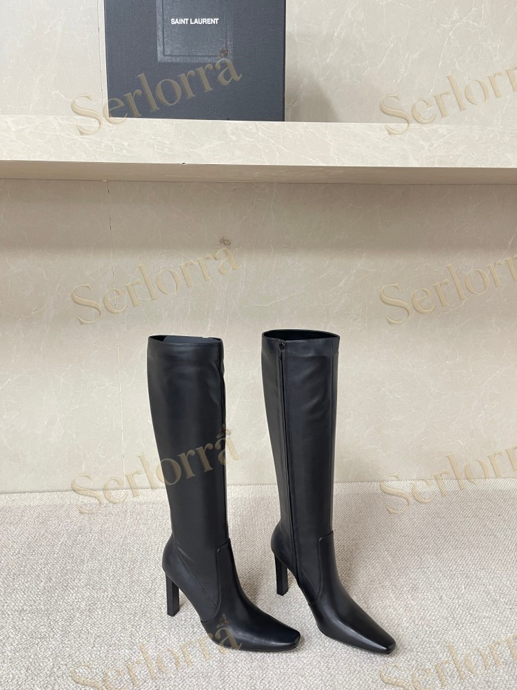 SAINT LAURENT FRANCOISE 95 LEATHER KNEE-HIGH BOOTS