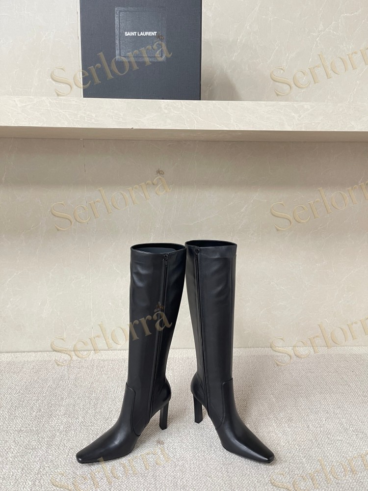 SAINT LAURENT FRANCOISE 95 LEATHER KNEE-HIGH BOOTS