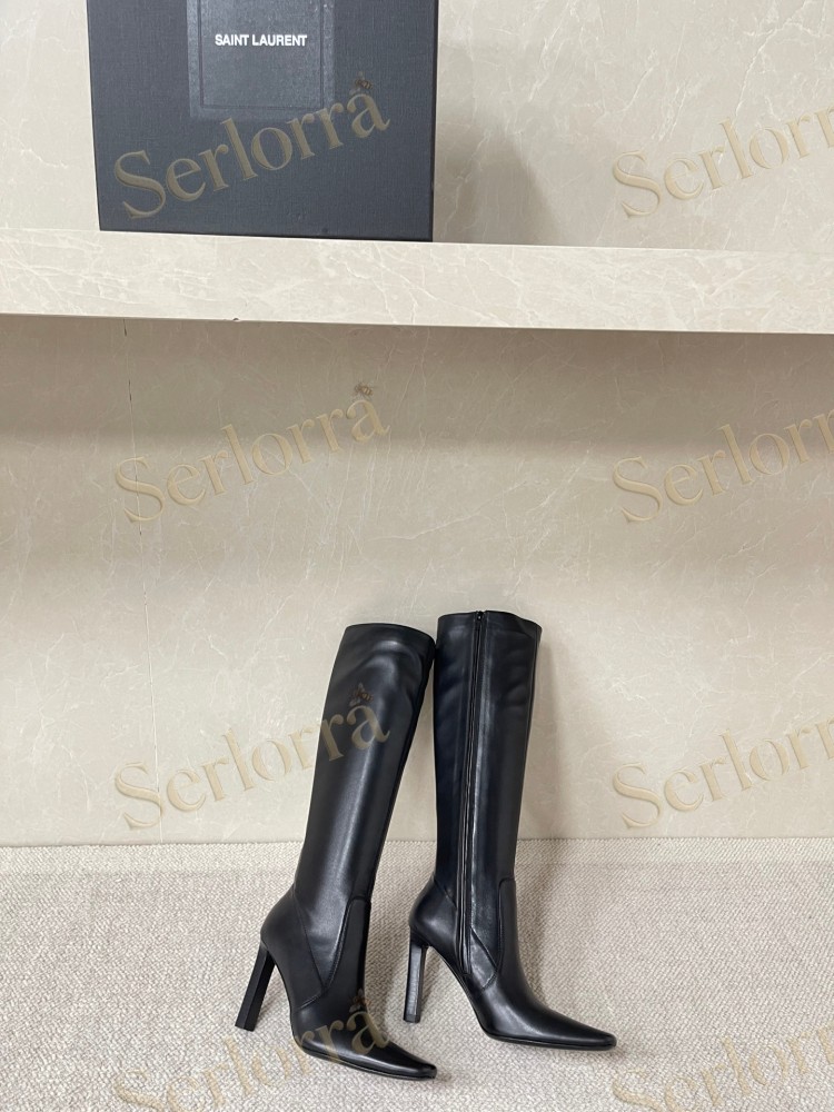 SAINT LAURENT FRANCOISE 95 LEATHER KNEE-HIGH BOOTS