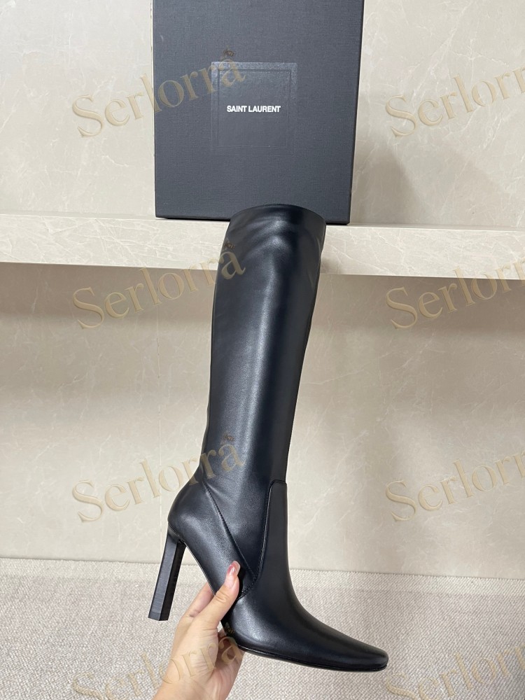 SAINT LAURENT FRANCOISE 95 LEATHER KNEE-HIGH BOOTS