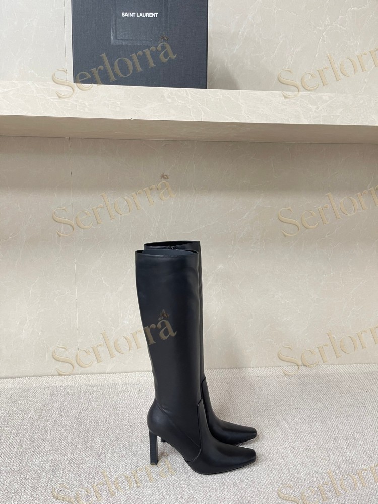 SAINT LAURENT FRANCOISE 95 LEATHER KNEE-HIGH BOOTS