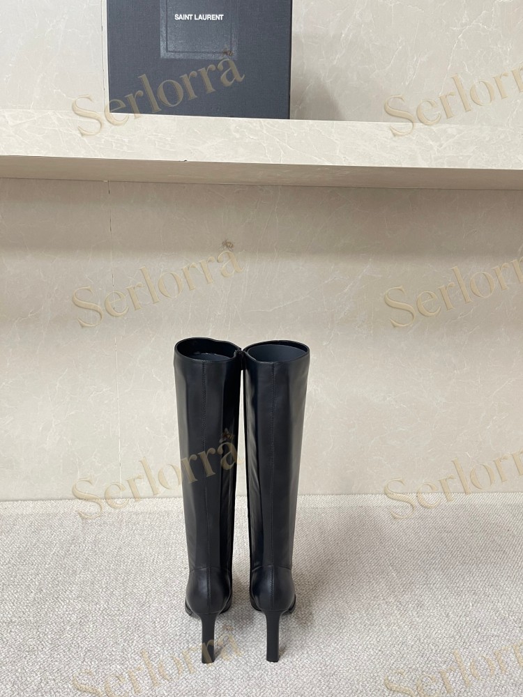 SAINT LAURENT FRANCOISE 95 LEATHER KNEE-HIGH BOOTS