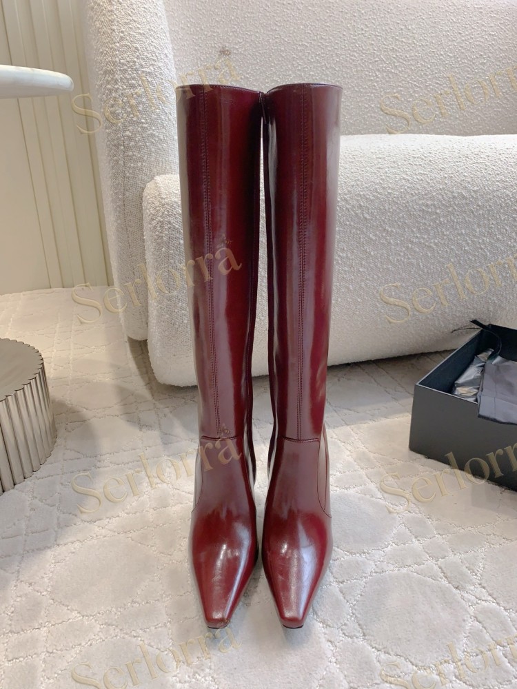 SAINT LAURENT FRANCOISE 95 LEATHER KNEE-HIGH BOOTS
