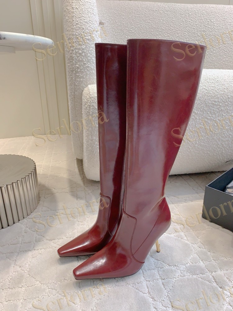 SAINT LAURENT FRANCOISE 95 LEATHER KNEE-HIGH BOOTS