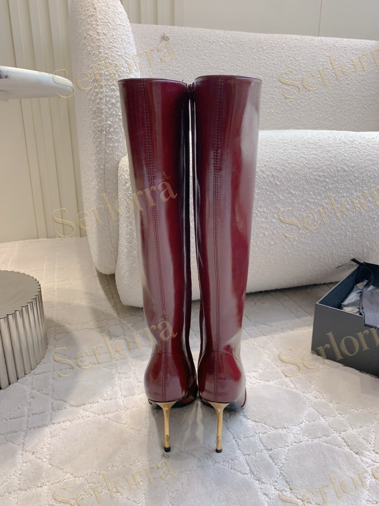 SAINT LAURENT FRANCOISE 95 LEATHER KNEE-HIGH BOOTS