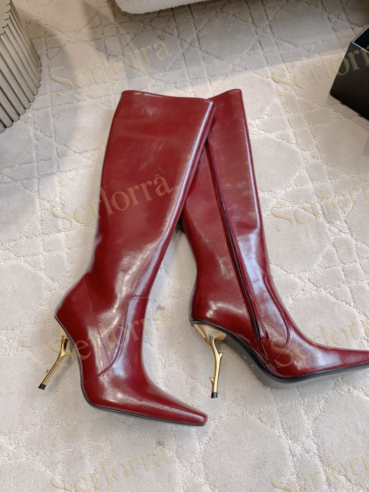 SAINT LAURENT FRANCOISE 95 LEATHER KNEE-HIGH BOOTS