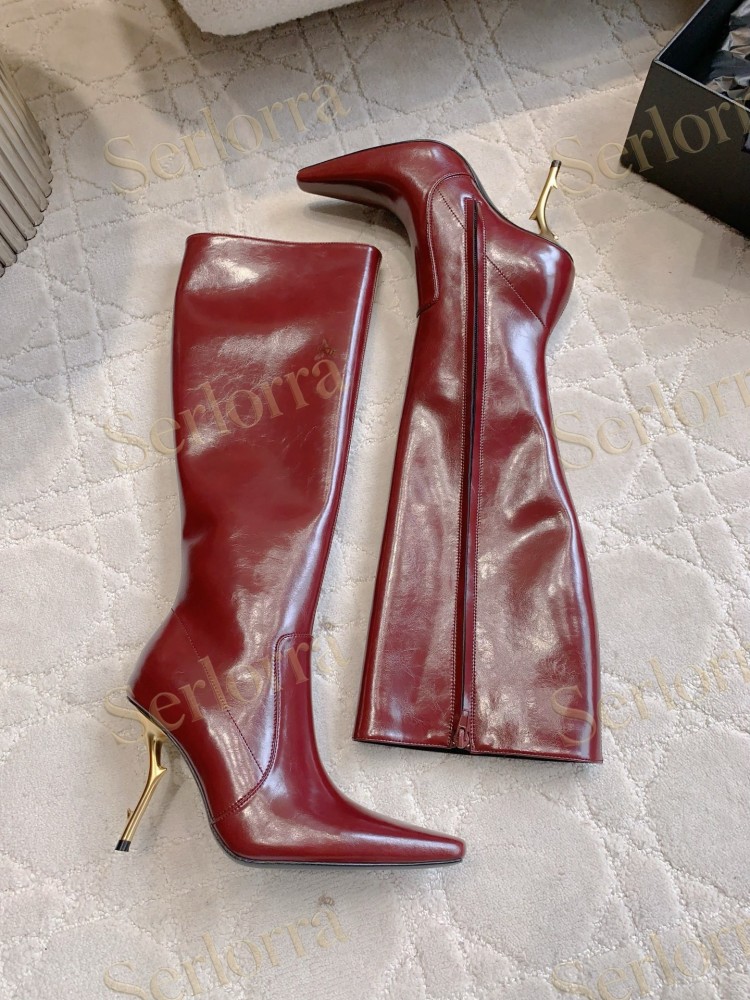 SAINT LAURENT FRANCOISE 95 LEATHER KNEE-HIGH BOOTS