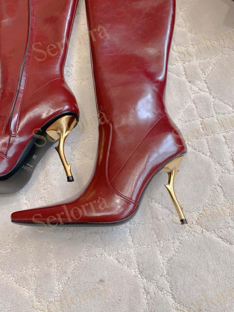 SAINT LAURENT FRANCOISE 95 LEATHER KNEE-HIGH BOOTS
