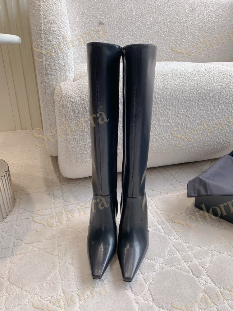 SAINT LAURENT FRANCOISE 95 LEATHER KNEE-HIGH BOOTS