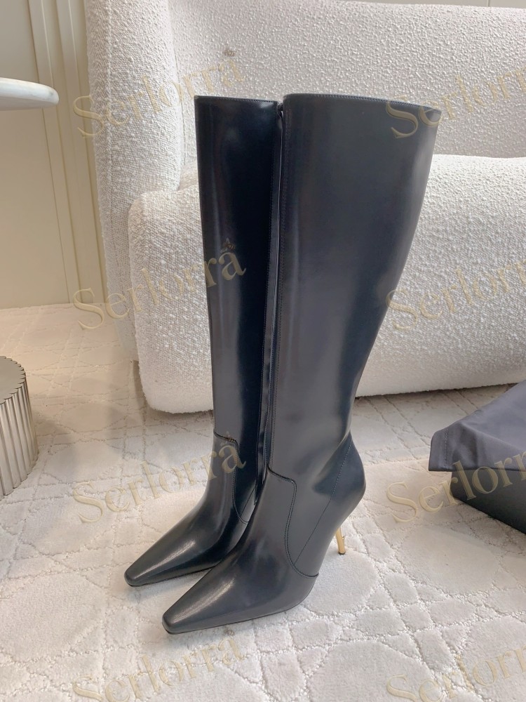 SAINT LAURENT FRANCOISE 95 LEATHER KNEE-HIGH BOOTS