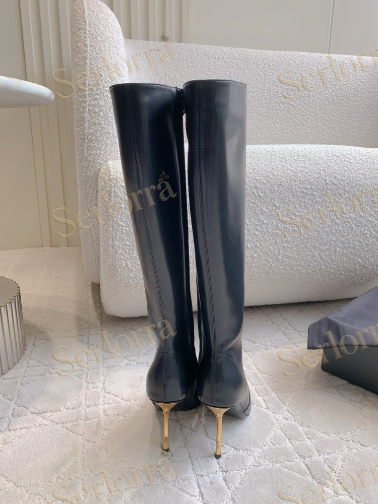 SAINT LAURENT FRANCOISE 95 LEATHER KNEE-HIGH BOOTS