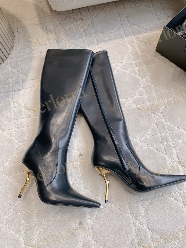 SAINT LAURENT FRANCOISE 95 LEATHER KNEE-HIGH BOOTS