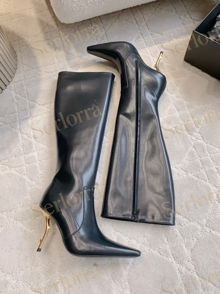 SAINT LAURENT FRANCOISE 95 LEATHER KNEE-HIGH BOOTS