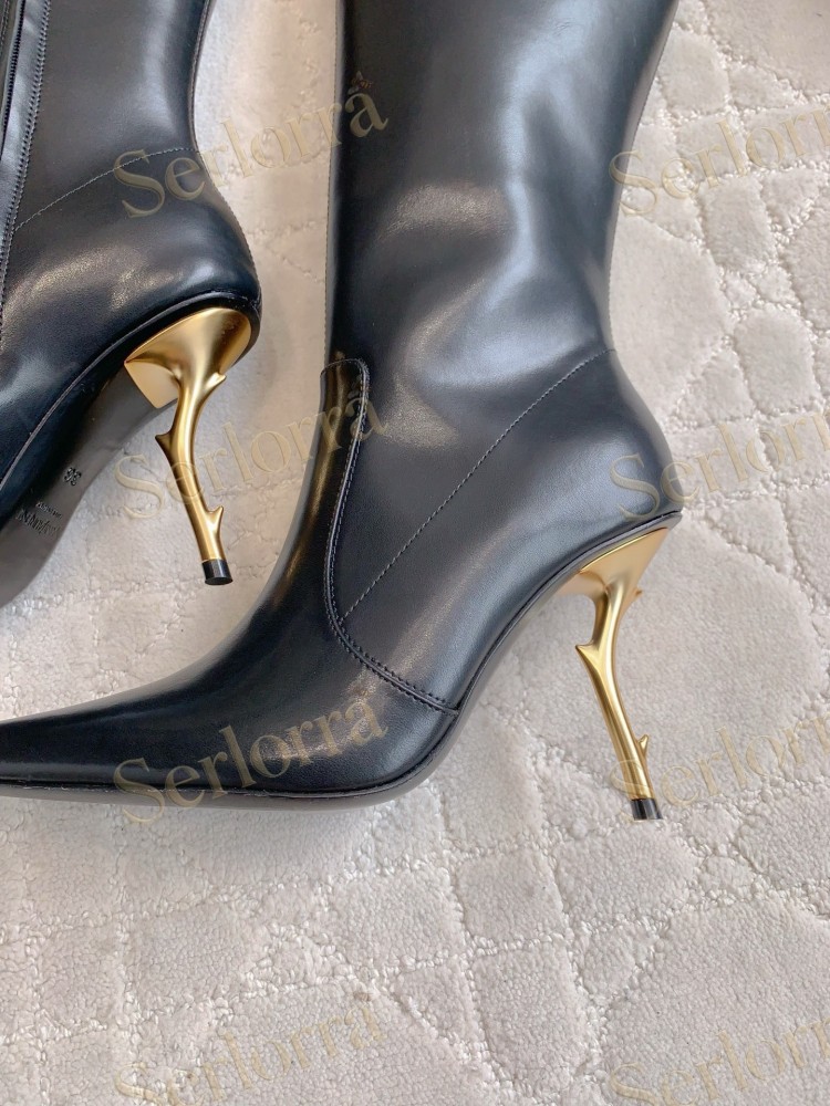 SAINT LAURENT FRANCOISE 95 LEATHER KNEE-HIGH BOOTS