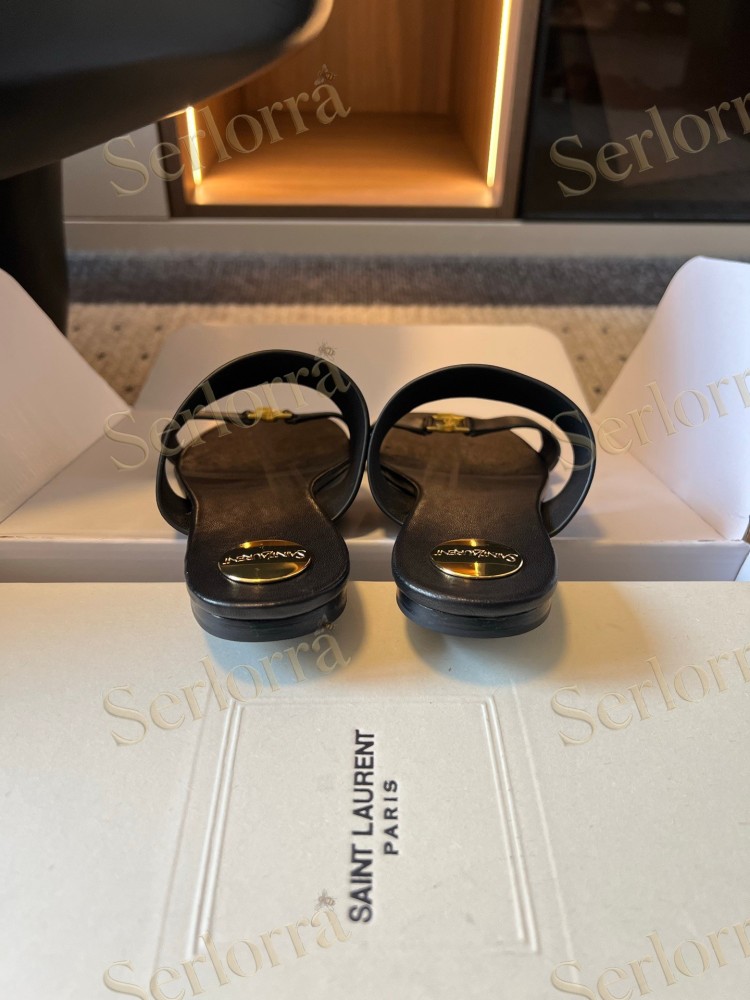 SAINT LAURENT BABYLONE LEATHER SLIDE SANDALS