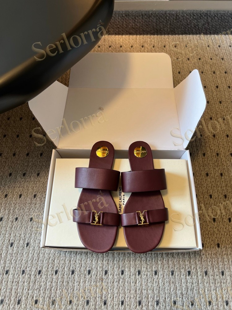 SAINT LAURENT BABYLONE LEATHER SLIDE SANDALS