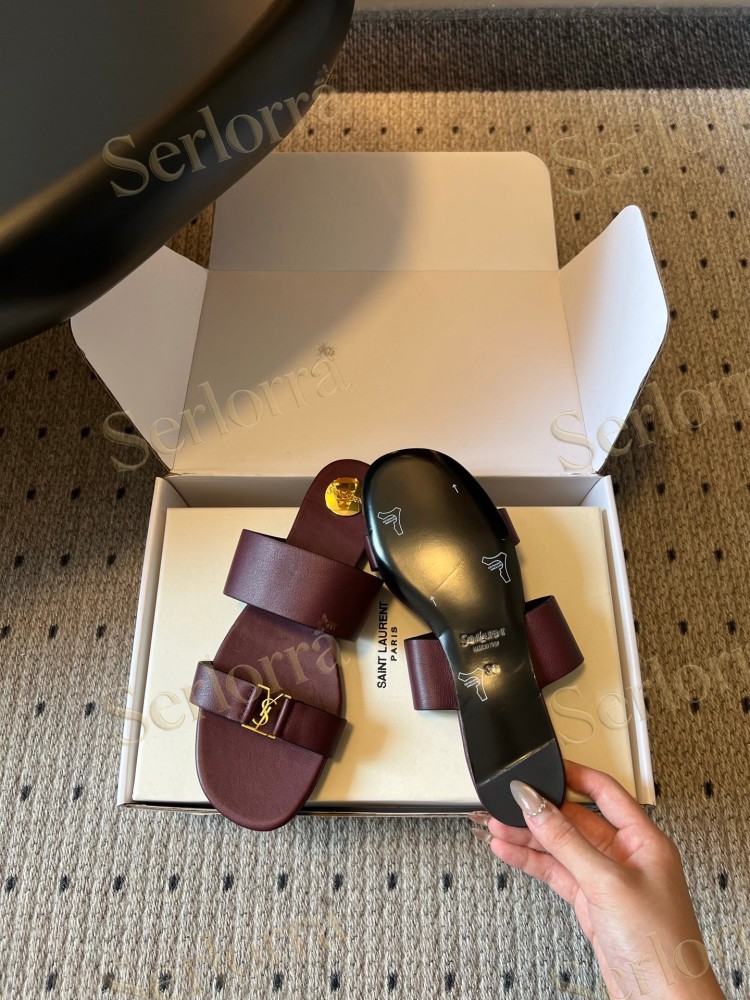 SAINT LAURENT BABYLONE LEATHER SLIDE SANDALS